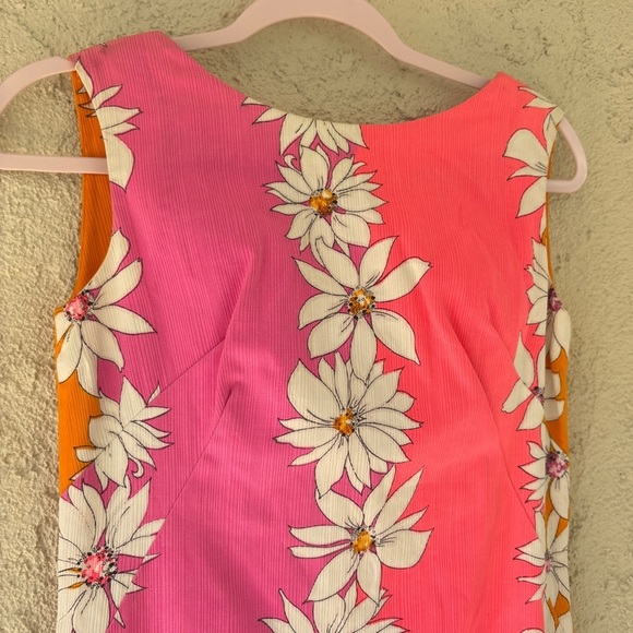 Vintage Hawaiian Homemade Barkcloth Floral Pink Orange Maxi Sheath Column Dress - Picture 3 of 13